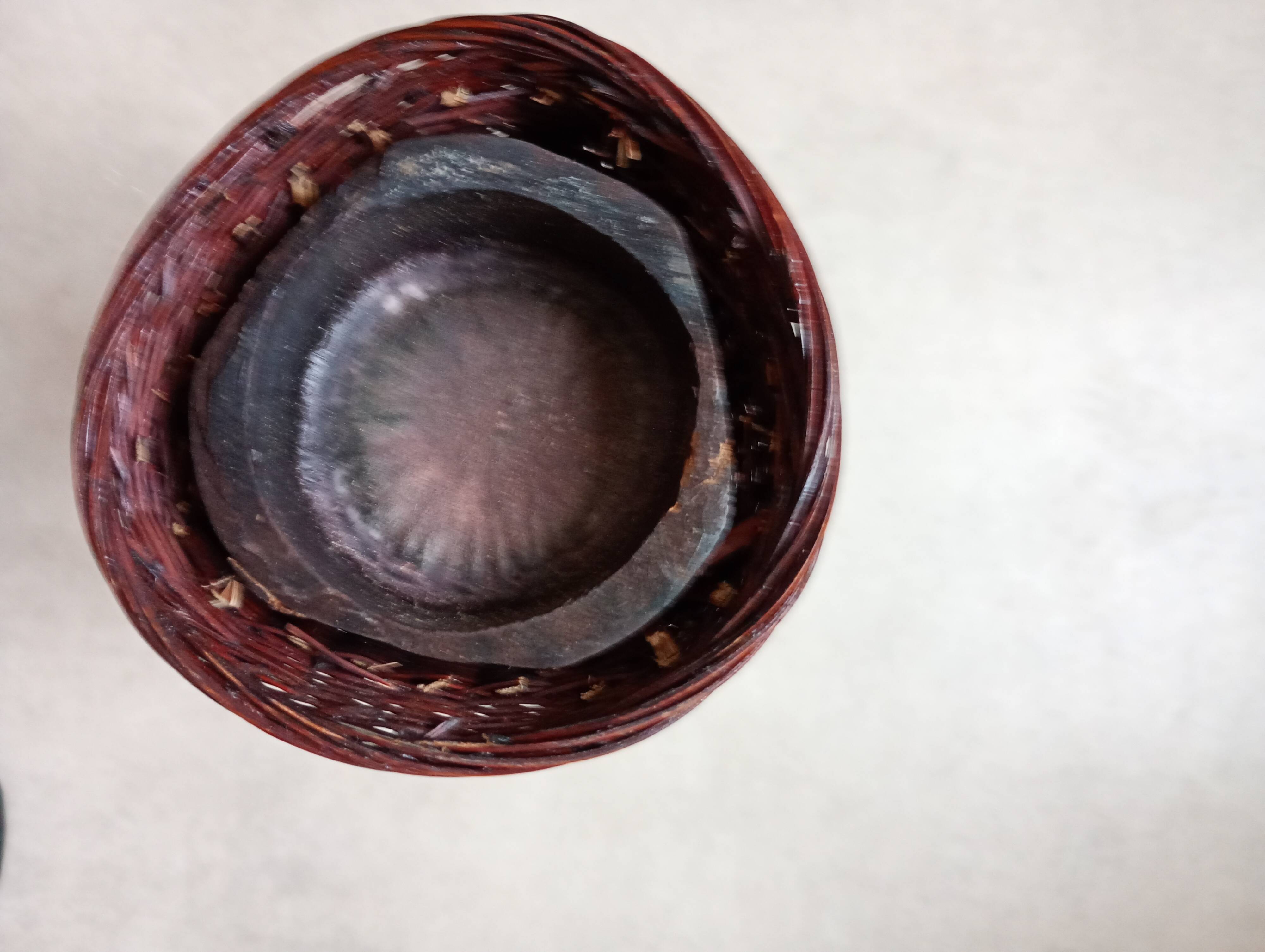 Japanese vase made of woven bamboo. Ikebana