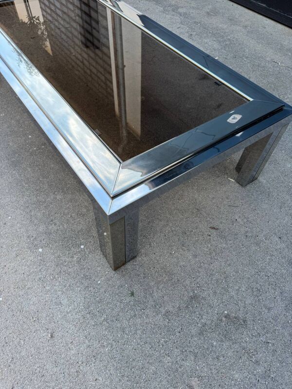 Table basse chrome verre fumé années 70
