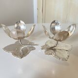 Set of 2 Silver Candle Holders - Tulip Shape on Vine Leaf