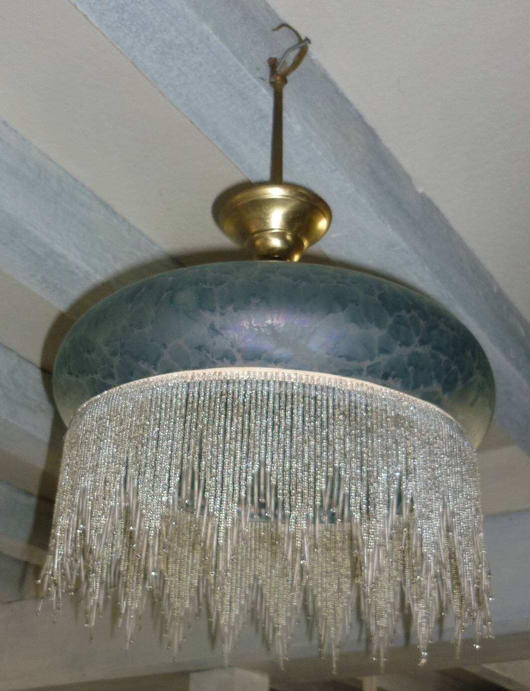 Pendant lamps in polished glass with bead fringe, Ø 40 cm