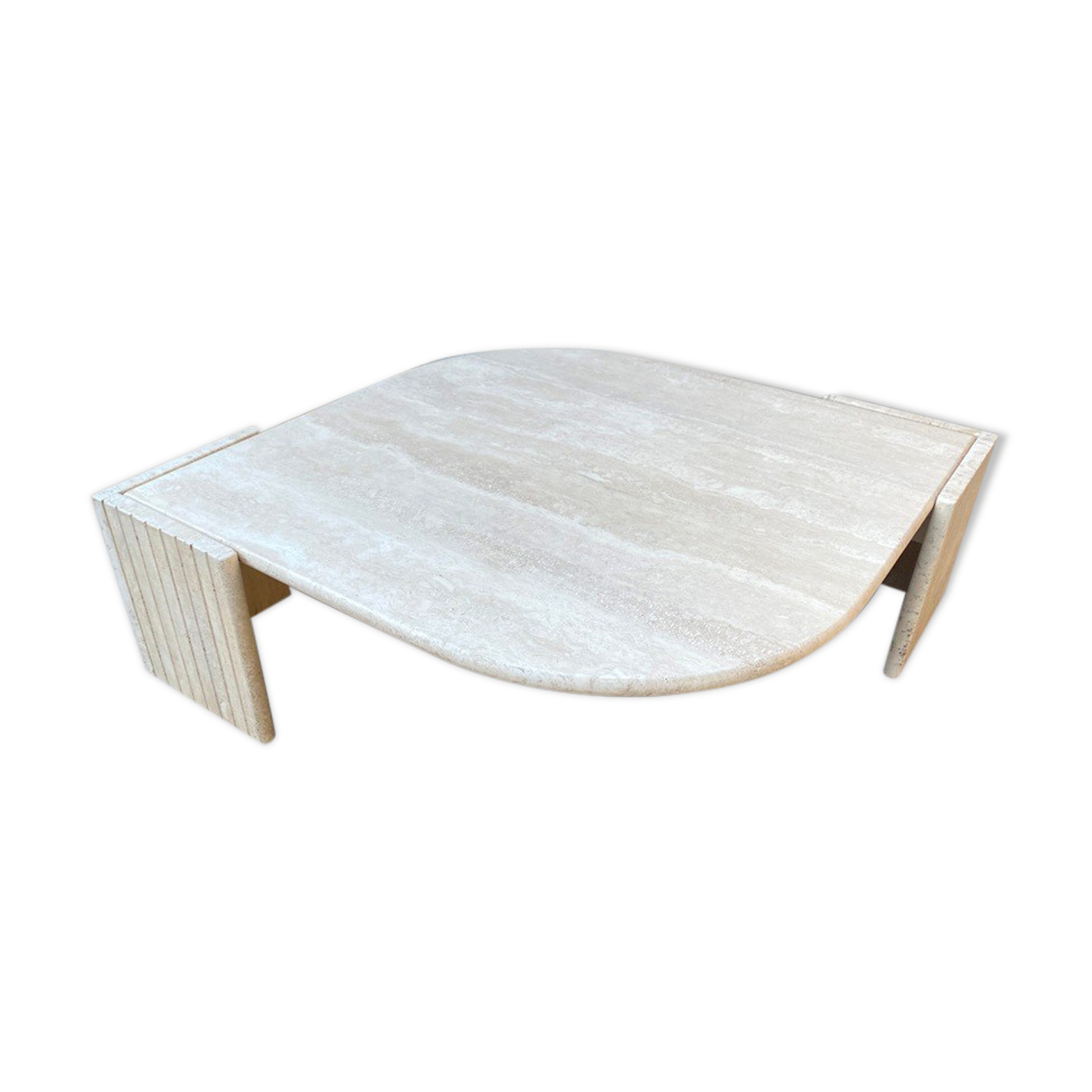 Large marble travertine coffee table in the shape of an eye from Roche Bobois vintage 70s