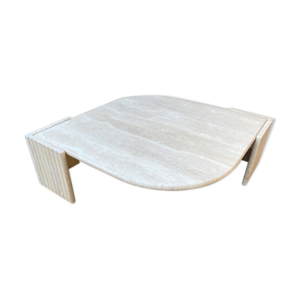 Large marble travertine coffee table in the shape of an eye from Roche Bobois vintage 70s