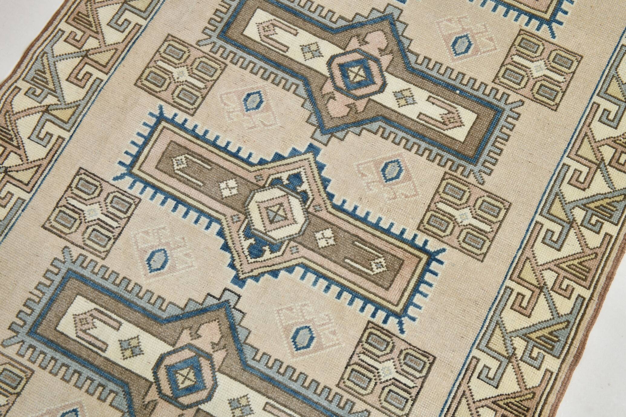 3x6 Cream Blue Oriental Vintage Rug, 109x187Cm