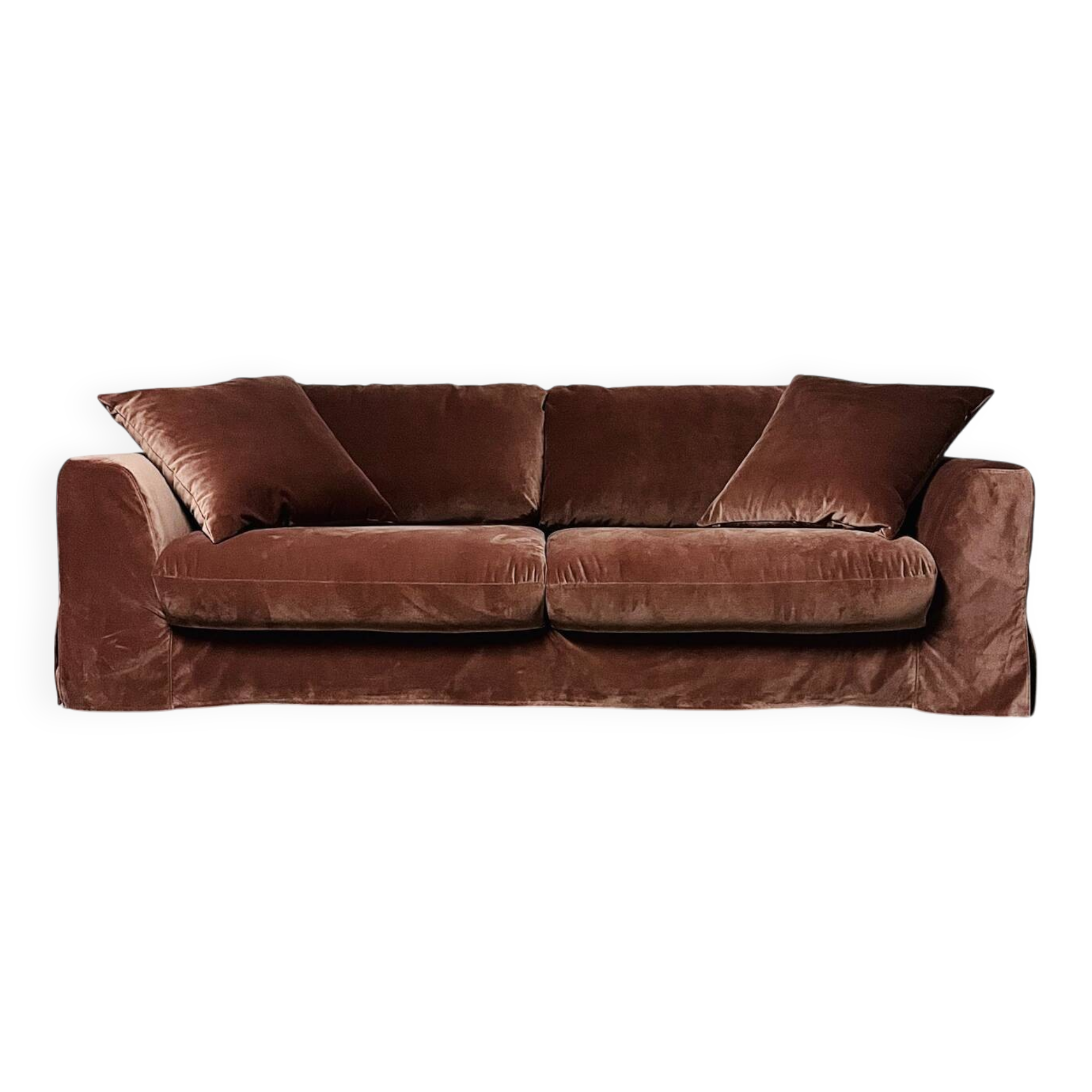 New AMPM terracotta velvet convertible sofa