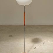 Modernist floor lamp in teak, chrome metal, opaline, Czechoslovakia 60s