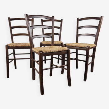 Rustic wooden chairs with straw seat for dining room