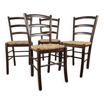 Rustic wooden chairs with straw seat for dining room