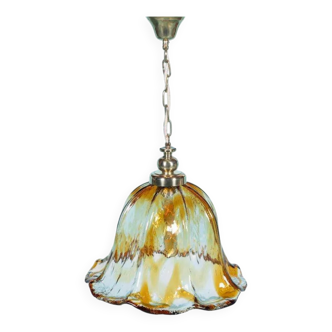 Vintage amber Murano suspension lamp by Honsel, Italian glass lamp.