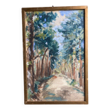 Watercolor on paper forest alley by Auger 1934 wooden frame