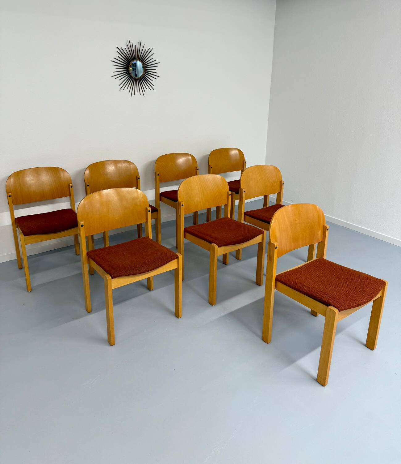 Lot of 8 old Scandinavian design wooden chairs from the 80s vintage