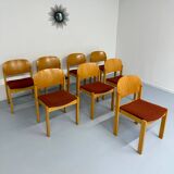 Lot of 8 old Scandinavian design wooden chairs from the 80s vintage