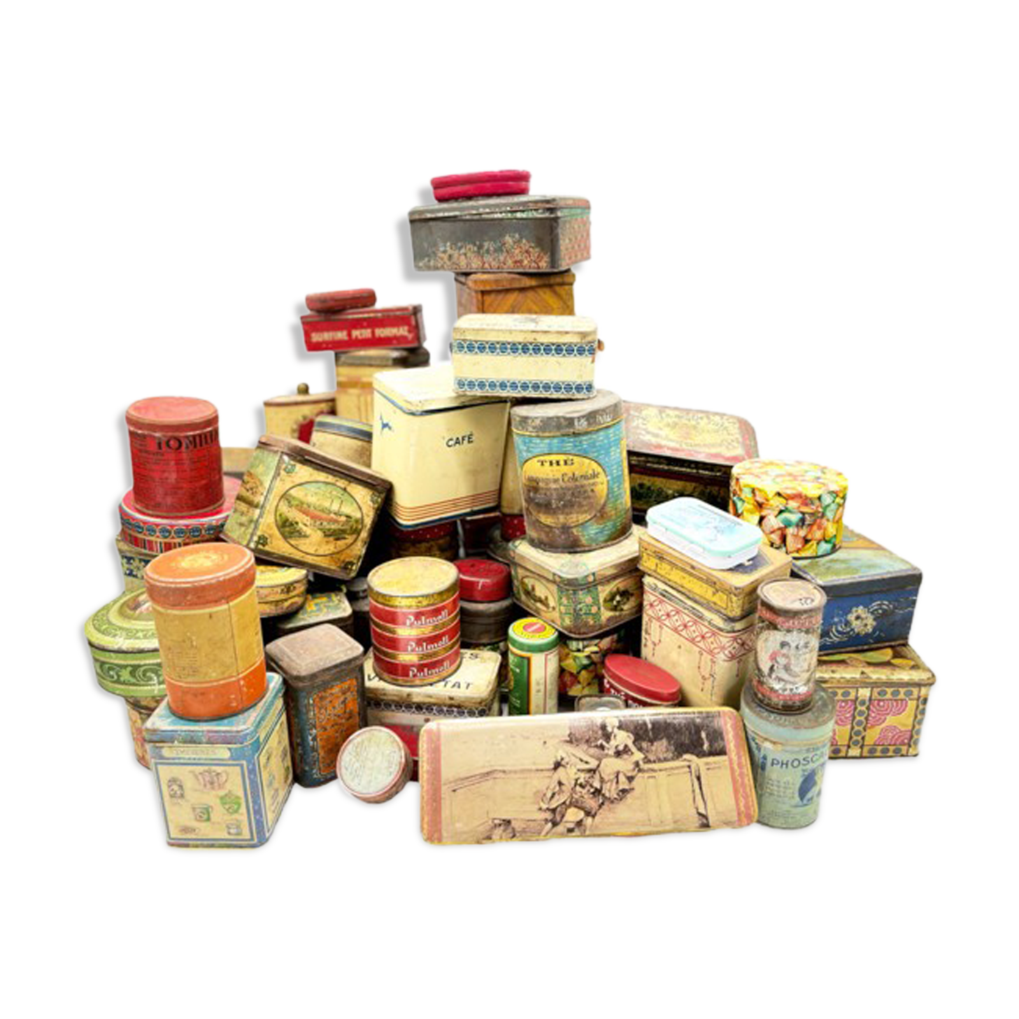 Set of eighty-two metal food boxes 1940'