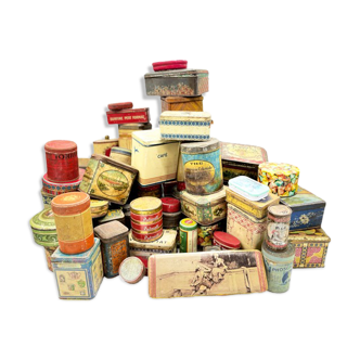 Lot de 80 boites épicerie alimentaire publicitaire métal 1940'