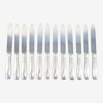 12 silver metal knives stainless steel blade model regence berry, boulenger
