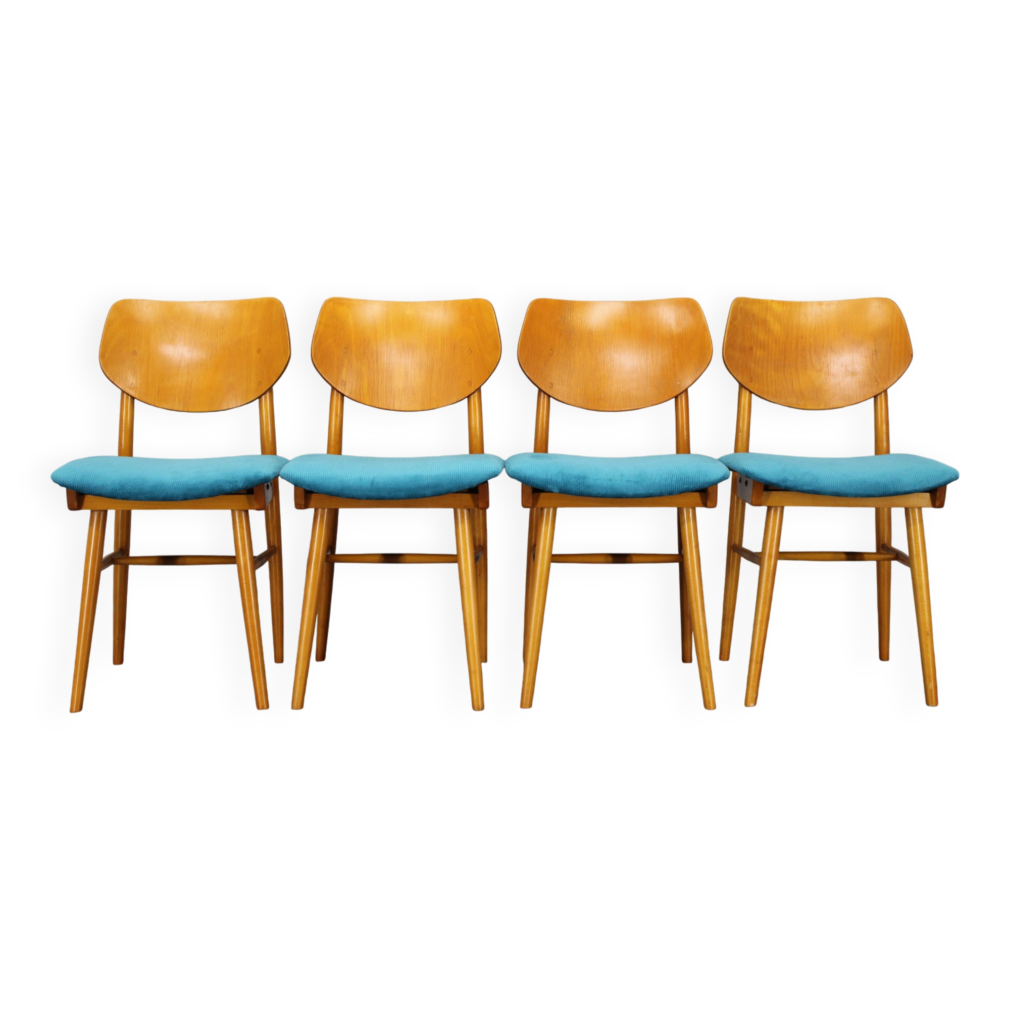1970s Set of Four Beech Dining Chairs by TON, Czechoslovakia
