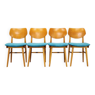 Ensemble de quatre chaises de salle à manger en hêtre des années 1970 par TON, Tchécoslovaquie
