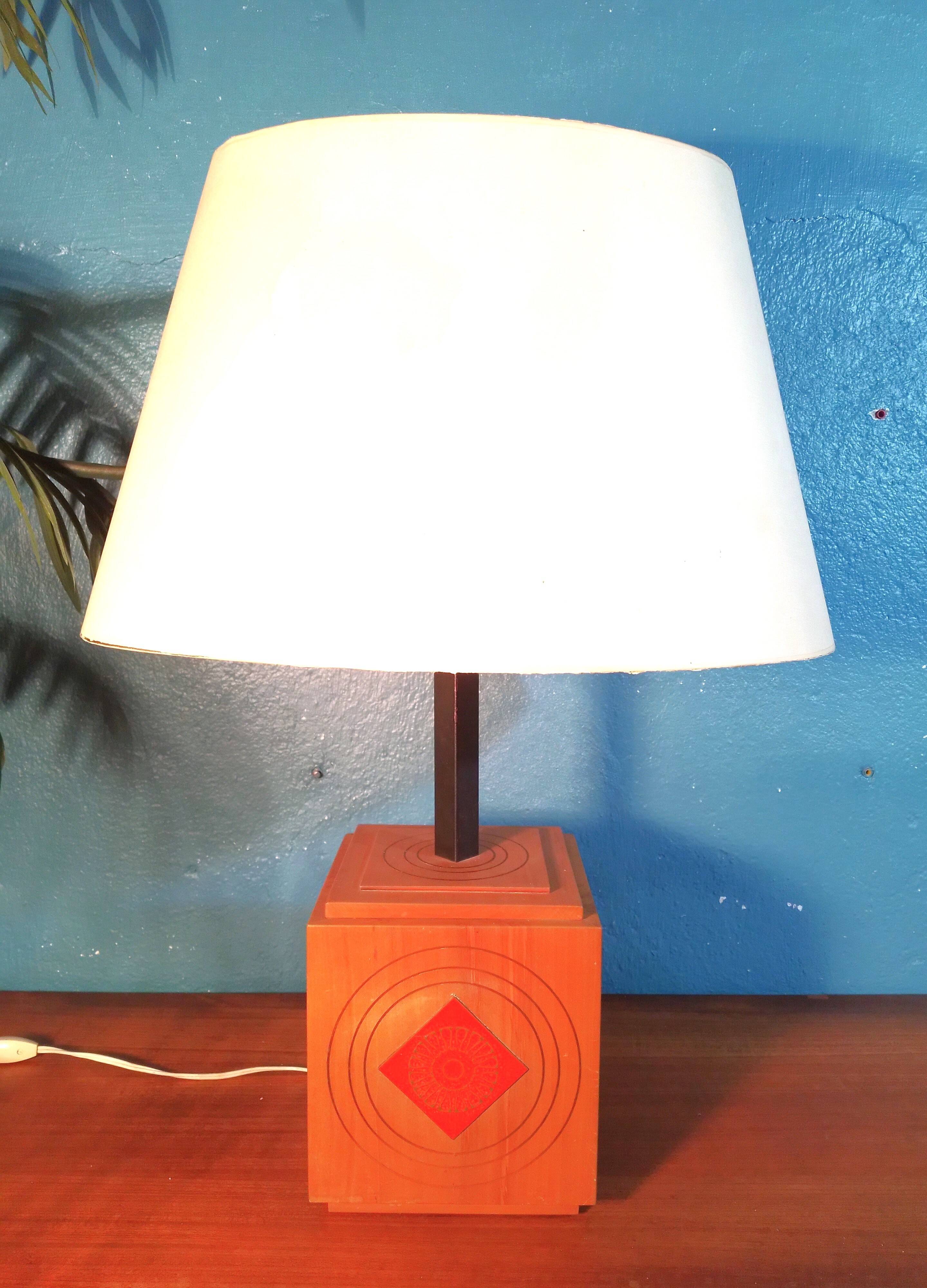Scandinavian lamp in wood and ceramic, 1970s