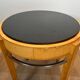 Pedestal table in sycamore veneer, chrome and marble top