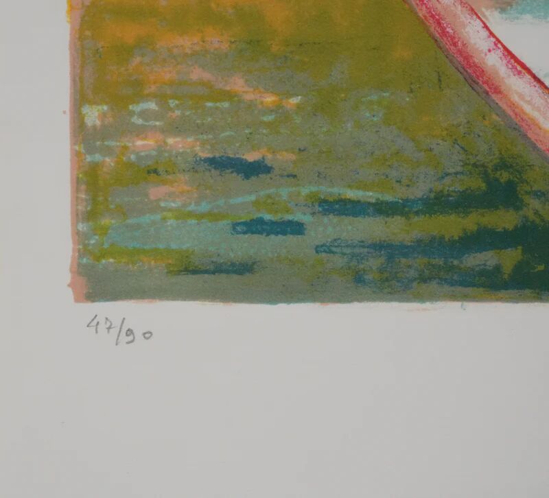Paul COLLOMB : Barques au bois de Boulogne, lithographie originale signée