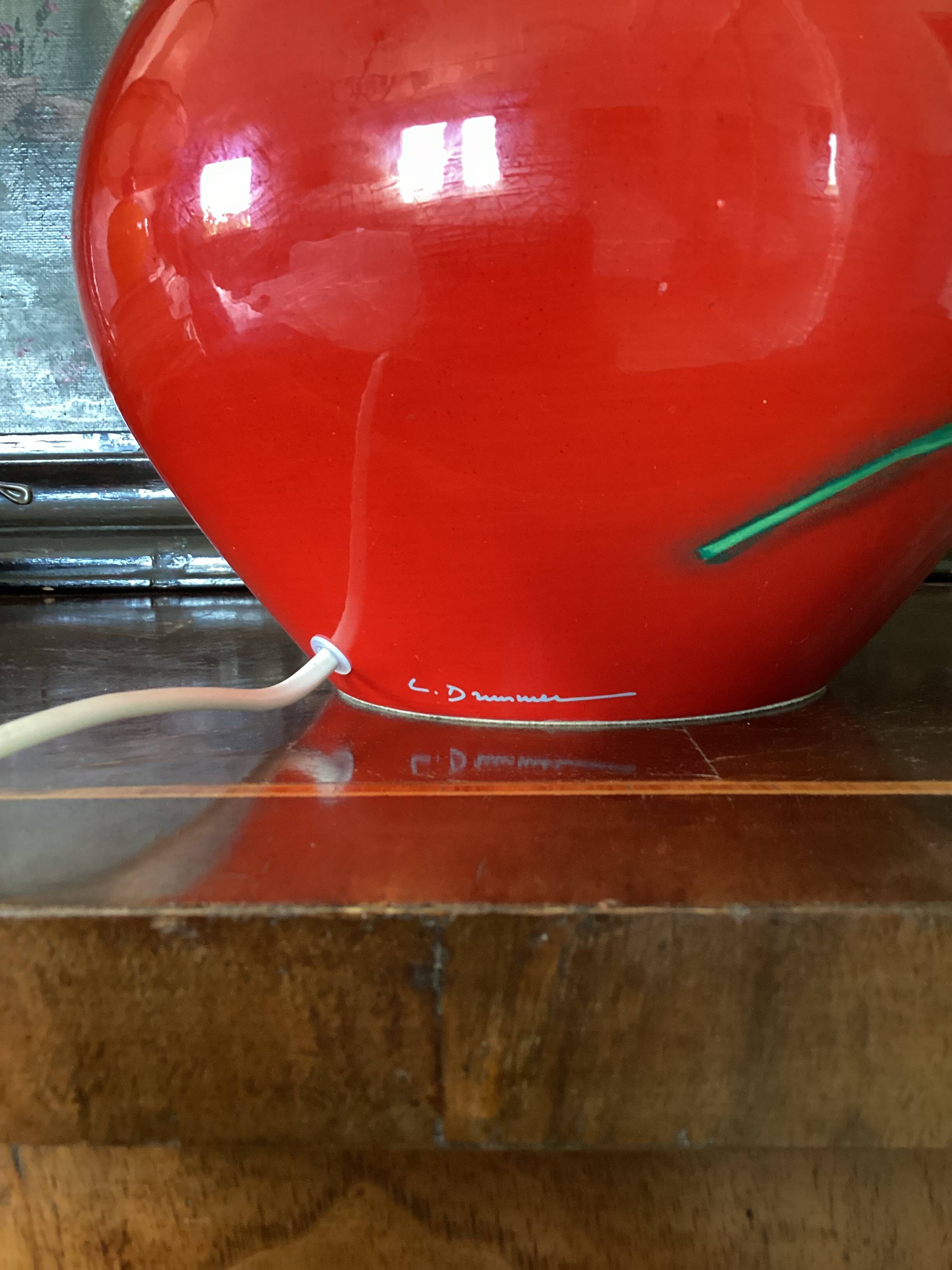 Ceramic table lamp signed hand painted dimensions: height -44cm- diameter -24cm-