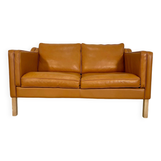 Vintage retro danish tan leather 2 person leather sofa (1)
