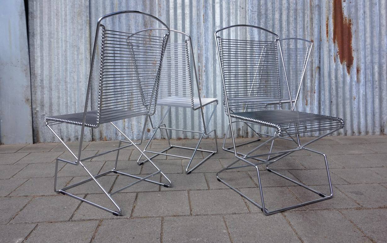 Set of 4 wire chairs, 1980s