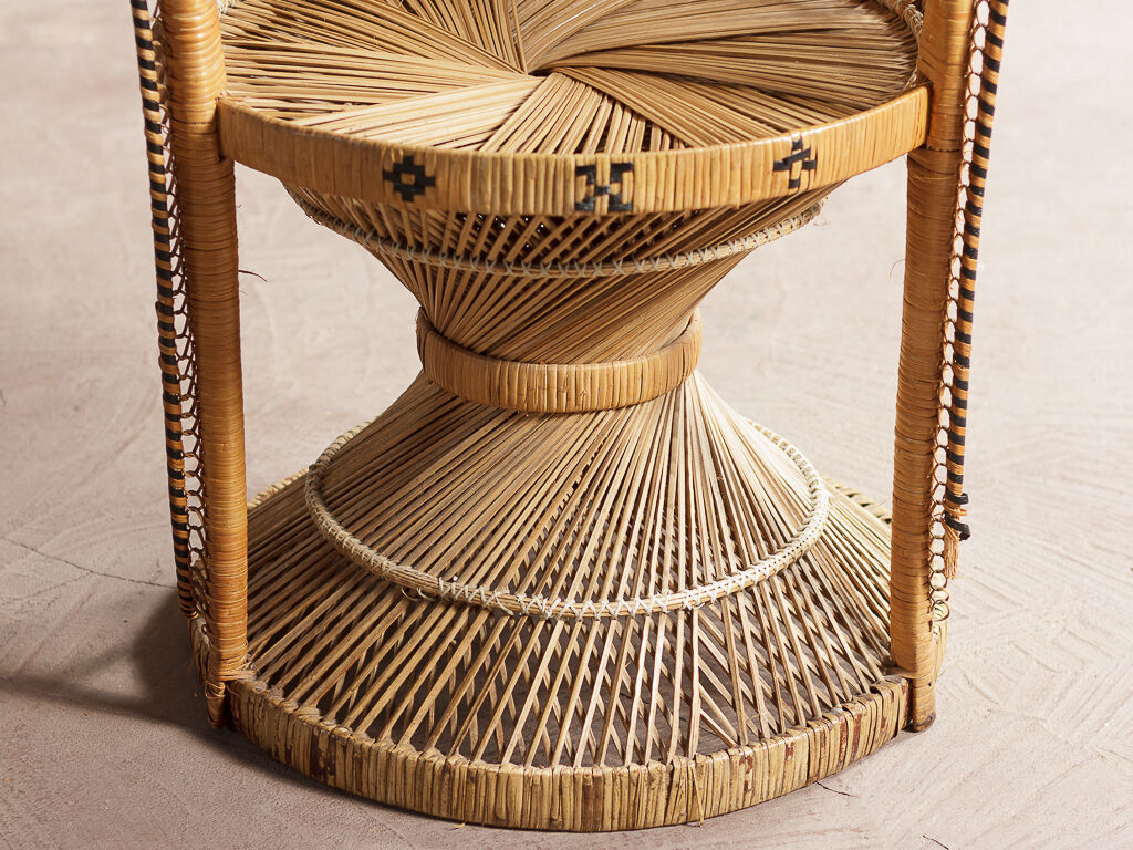 Emmanuelle XXL chair with armrests, rattan canning, bohemian style, circa 1970