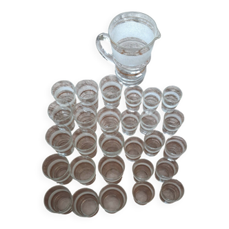 jug and glasses from the 1950s, frosted glasses