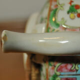 Chinese porcelain teapot Canton China 19th century with wicker basket