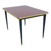 Dining Table, High Gloss Laminate, Brass, Tapered Legs, Burgundy - L