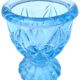 Ancien coquetier piédouche godronné  verre bleu transparent