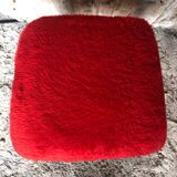 Ancien Tabouret Moumoute Rouge + Pieds Compas Bois Vintage