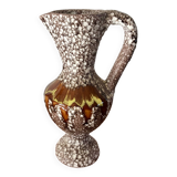 Large Vallauris Fat Lava brown and yellow ceramic pitcher from the 70s