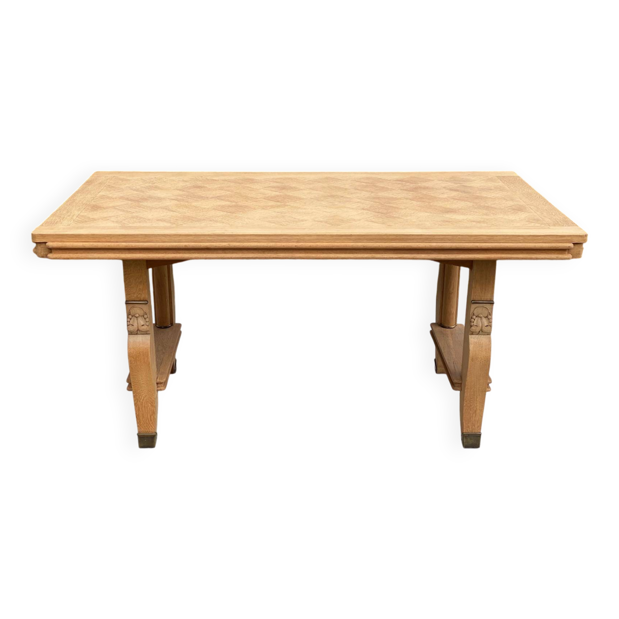 Art Deco extendable dining table renovated in raw oak and marquetry 220
