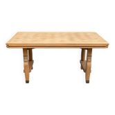 Art Deco extendable dining table renovated in raw oak and marquetry 220