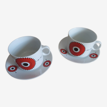 Duo grandes tasses avec sous-tasse années 70