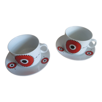 Duo grandes tasses avec sous-tasse années 70