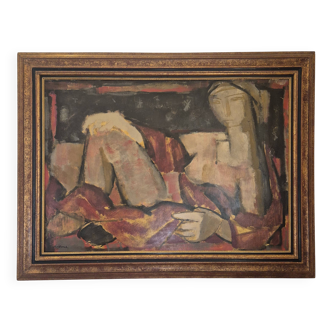 Tableau huile XXe par Pierre Jerome, prix de Rome 1934, femme couchée