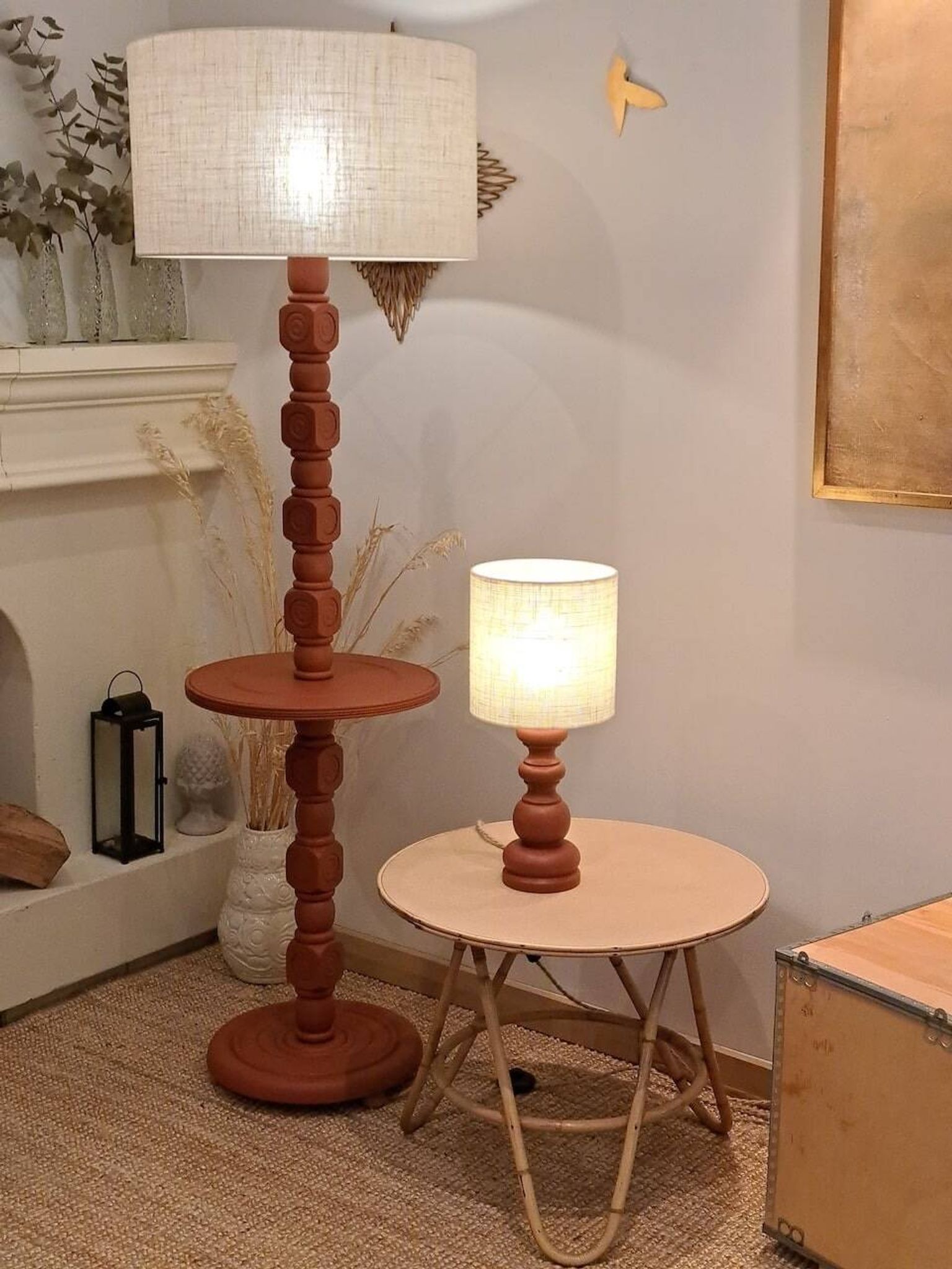 Vintage terracotta wooden lamp