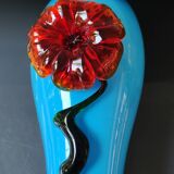 Stylish designer vase in Murano art glass. Embossed floral motif. Height 23 cm.