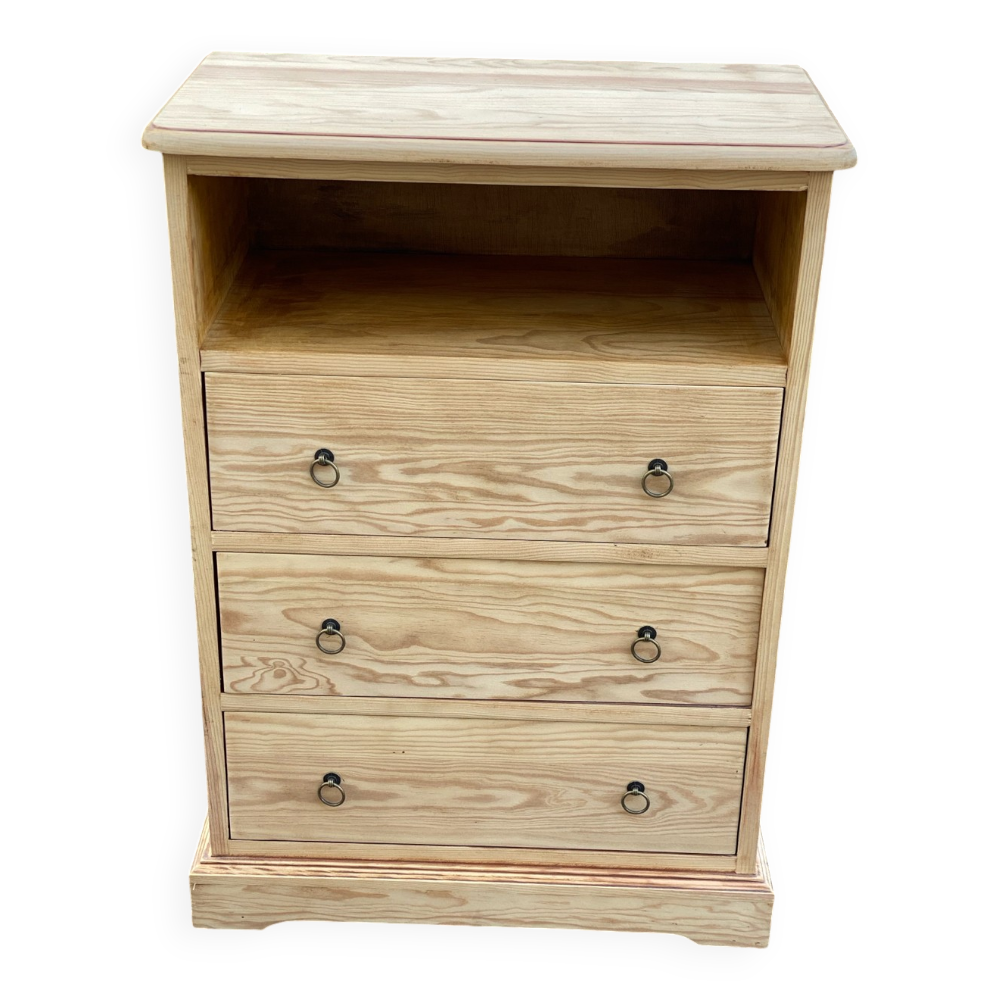 Louis Philippe chest of drawers with 3 drawers renovated in raw solid wood
