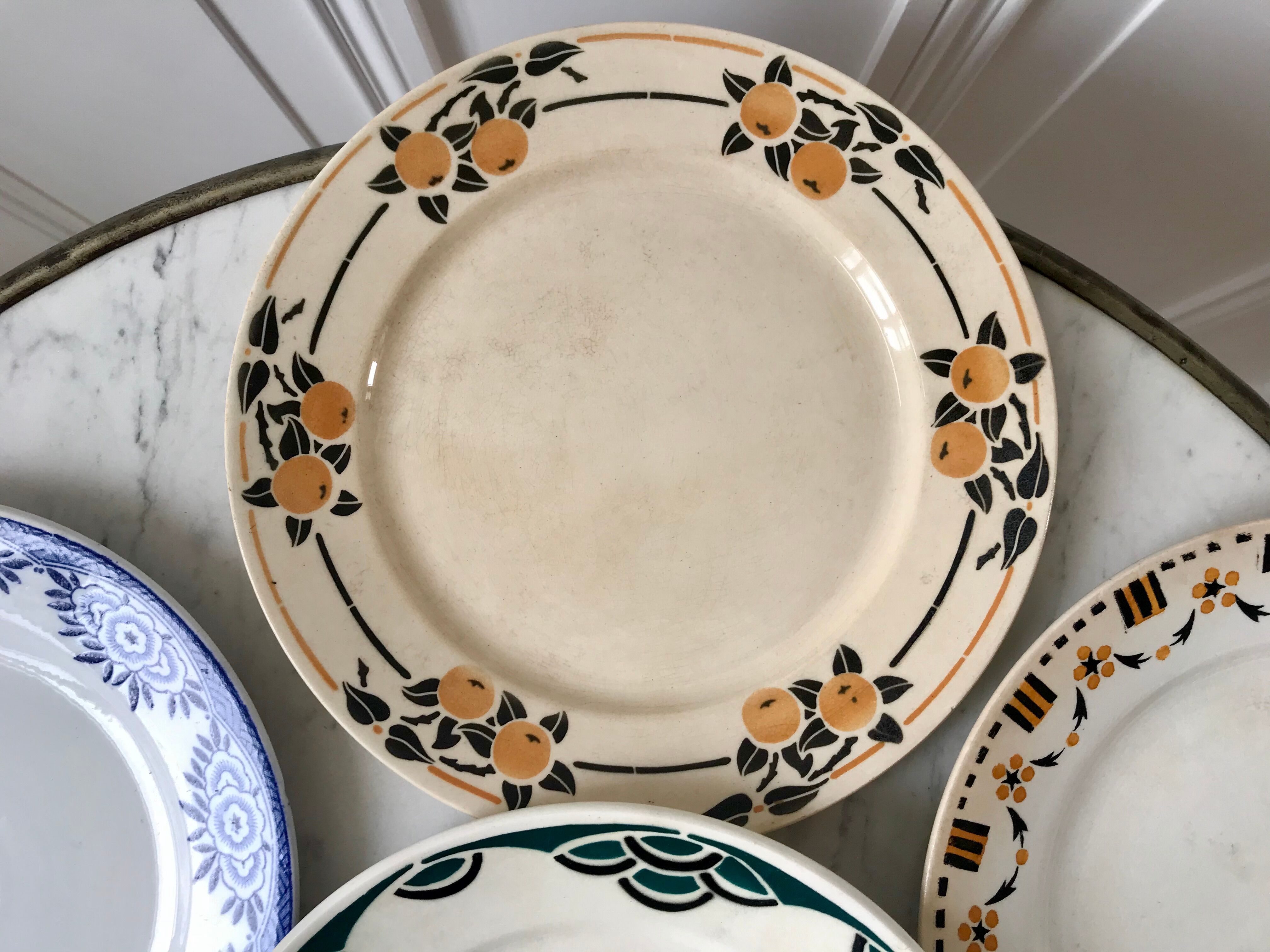 Lot de 6 assiettes à dessert Gien, Digoin "Capri" et "Nomeny", Badonviller "Novelty", "Madeleine"