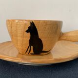 4 coffee cups and 4 sub cups zoomorphic ceramic animals Grandjean Jourdan Vallauris 1950