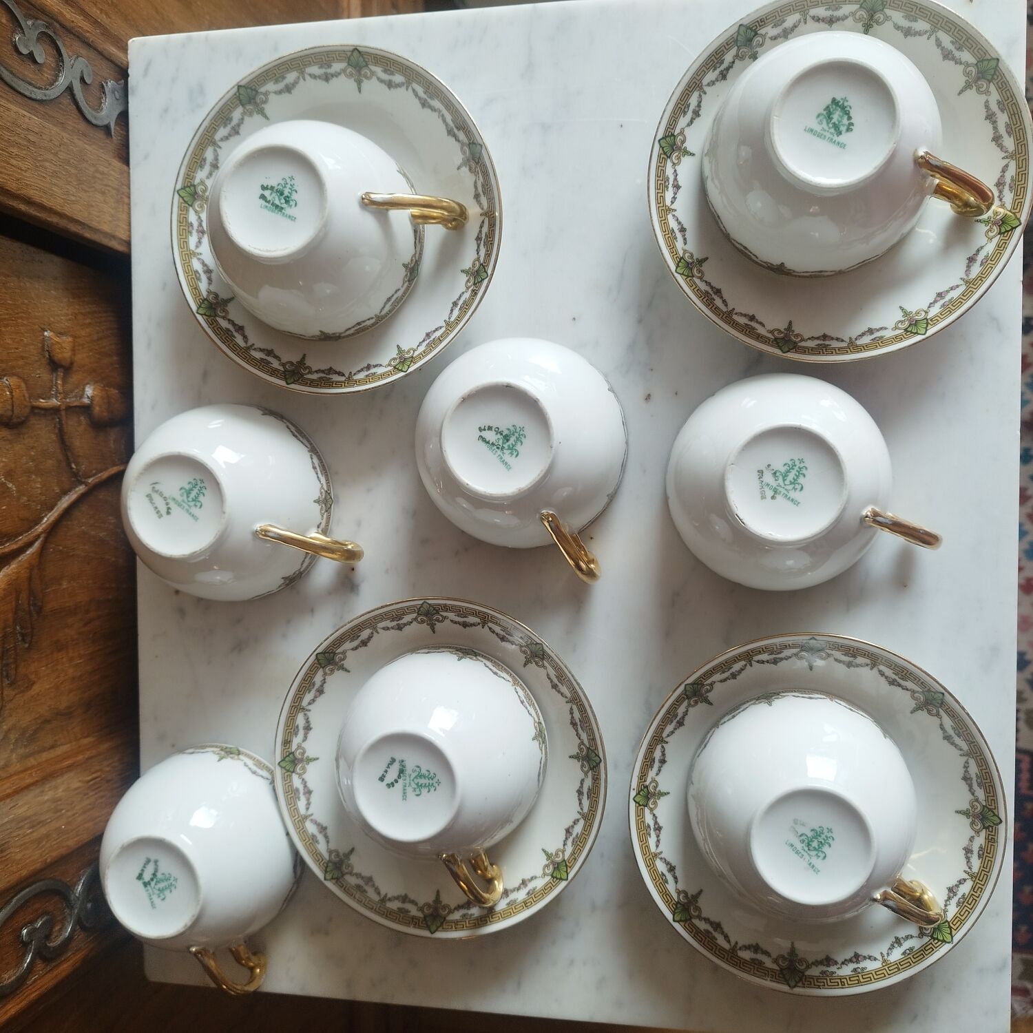 8 Art Deco Sigismond Maas cups Limoges porcelain