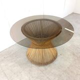 Vintage bamboo and smoked glass dining table, 1980s