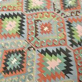 Kilim vintage tons verts et roses,motifs géométriques anatoliens,181x315 Cm