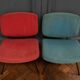 Pair of CM190 Pierre Paulin red and blue Thonet edition low chairs