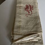 Nappe en toile de chanvre brut 19e brodée XXL