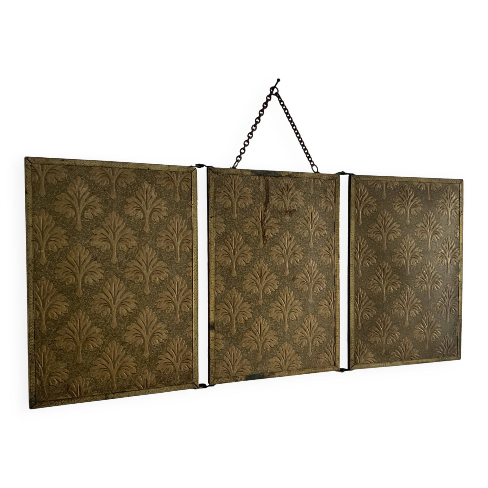 Vintage Art Nouveau gilded barber's triptych mirror 1920 - 21 x 48 cm