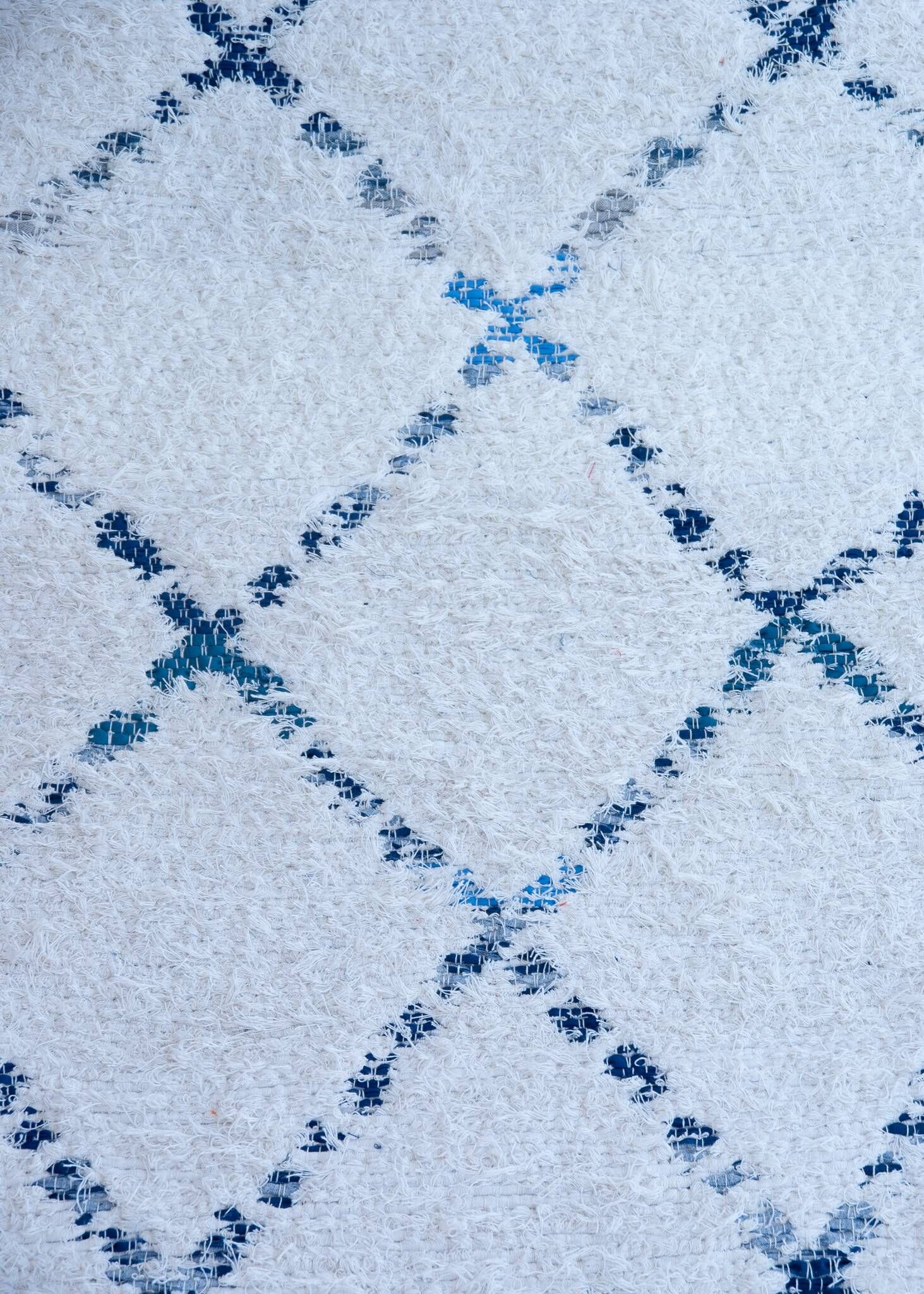 Tapis artisanal en coton recyclé - Réversible - Bleu et ecru